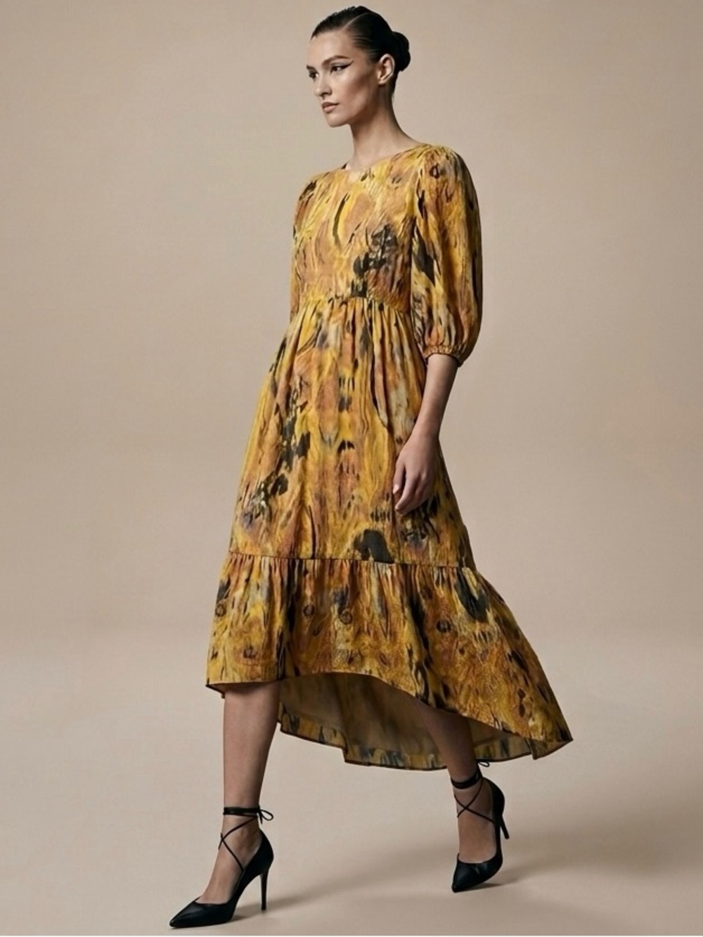 SUNDAYS by We are Sundays NWT Bea Ikat Dress in Natural Yellow Multi XS
